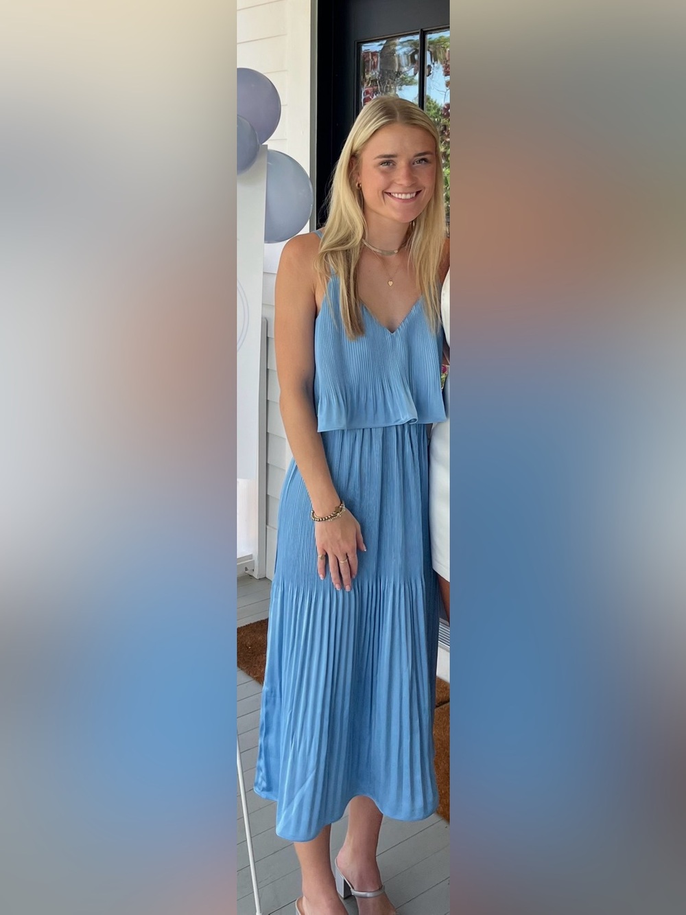 Adelyn Rae Light Blue Pleated Midi Dress